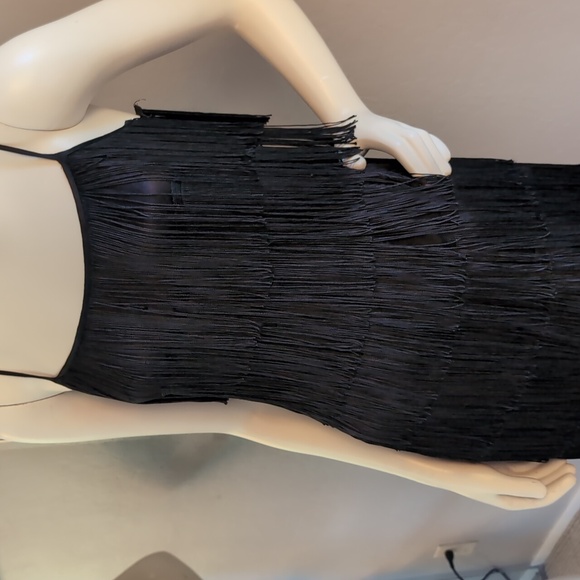 French Connection Flapper Fringe Style Little Black Dress Spaghetti Straps - Picture 4 of 14